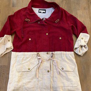 moon river - tan and red linen cargo jacket - size M